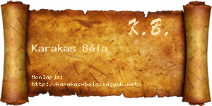 Karakas Béla névjegykártya